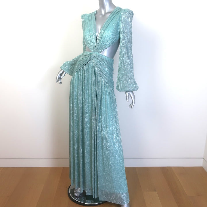 PatBO Lurex Cutout Gown Seafoam Size 2 Long Sleeve Maxi Dress