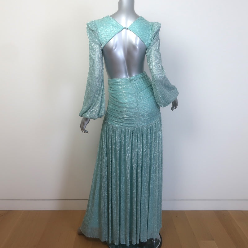 PatBO Lurex Cutout Gown Seafoam Size 2 Long Sleeve Maxi Dress