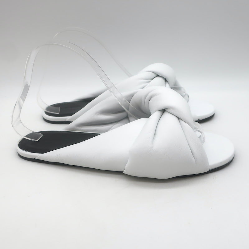Balenciaga Drapy Knotted Slide Sandals White Leather Size 39