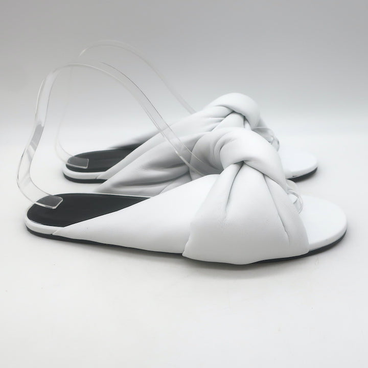 Balenciaga Drapy Knotted Slide Sandals White Leather Size 39