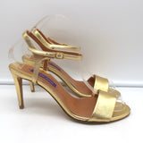 Ralph Lauren Collection Sandals Gold Metallic Leather Size 37.5 Ankle Strap Heel