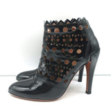 Alaia Laser-Cut Ankle Boots Black Patent Leather Size 38.5 High Heel Booties