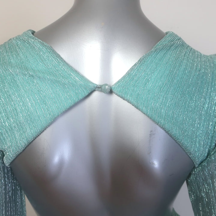 PatBO Lurex Cutout Gown Seafoam Size 2 Long Sleeve Maxi Dress