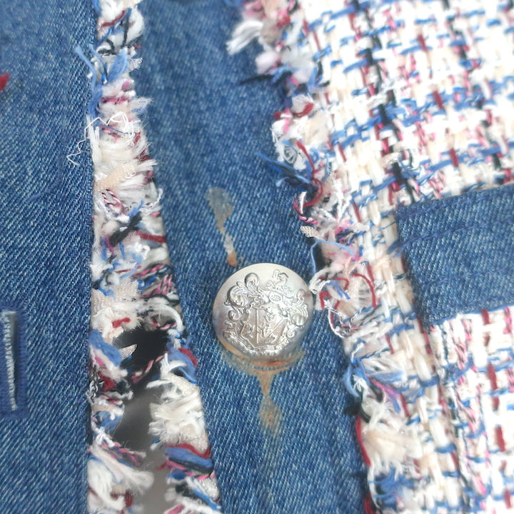 Veronica Beard Esten Denim-Trim Tweed Jacket Multi/Blue Cotton-Blend Size 8
