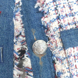 Veronica Beard Esten Denim-Trim Tweed Jacket Multi/Blue Cotton-Blend Size 8