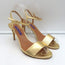 Ralph Lauren Collection Sandals Gold Metallic Leather Size 37.5 Ankle Strap Heel