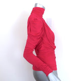Isabel Marant Jalford Ruched Turtleneck Blouse Neon Pink Stretch Jersey Size 34
