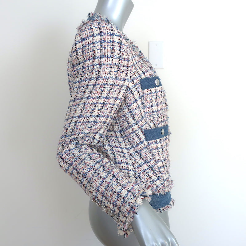 Veronica Beard Esten Denim-Trim Tweed Jacket Multi/Blue Cotton-Blend Size 8