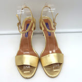Ralph Lauren Collection Sandals Gold Metallic Leather Size 37.5 Ankle Strap Heel