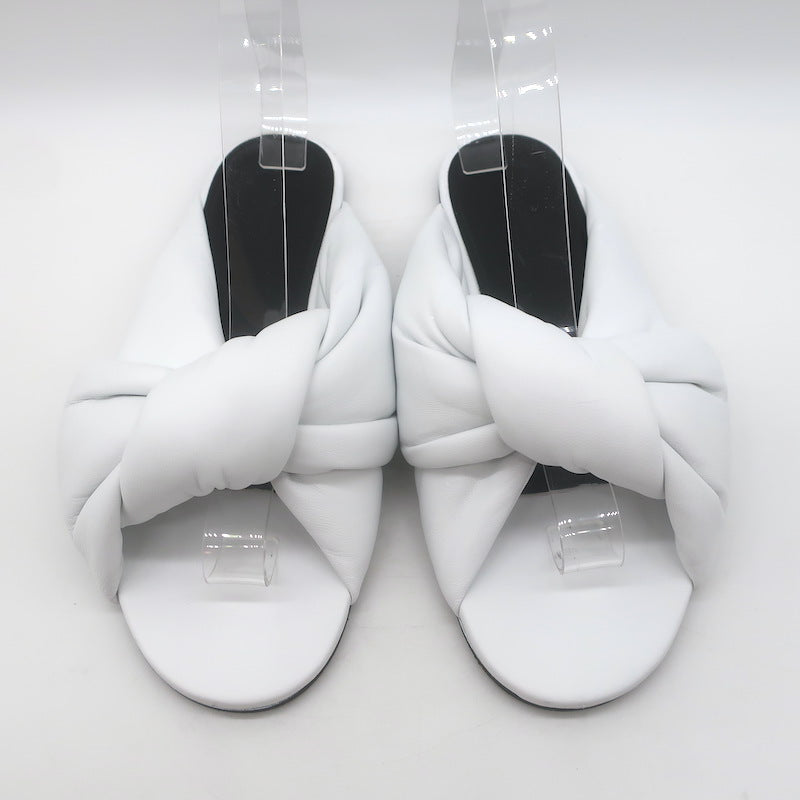 Balenciaga Drapy Knotted Slide Sandals White Leather Size 39