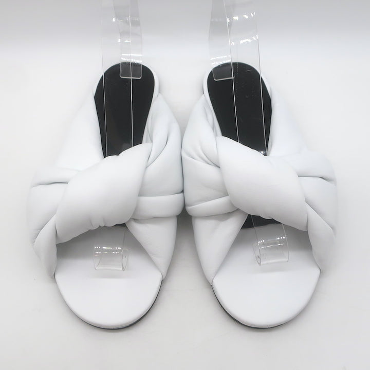 Balenciaga Drapy Knotted Slide Sandals White Leather Size 39