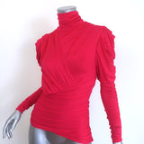 Isabel Marant Jalford Ruched Turtleneck Blouse Neon Pink Stretch Jersey Size 34