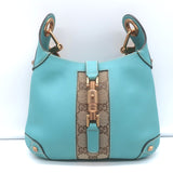 Gucci Nailhead Jackie Mini Hobo Bag Blue Leather & GG Canvas