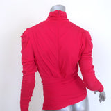 Isabel Marant Jalford Ruched Turtleneck Blouse Neon Pink Stretch Jersey Size 34