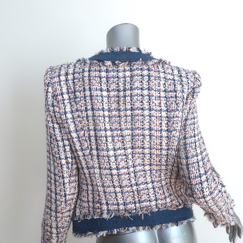 Veronica Beard Esten Denim-Trim Tweed Jacket Multi/Blue Cotton-Blend Size 8