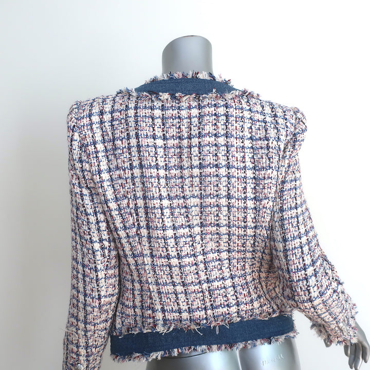 Veronica Beard Esten Denim-Trim Tweed Jacket Multi/Blue Cotton-Blend Size 8