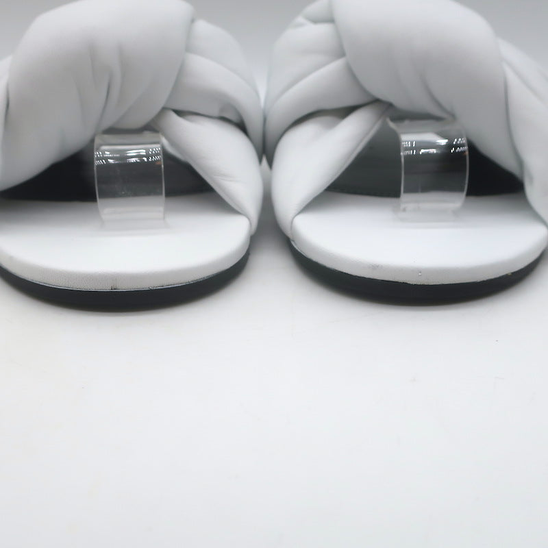 Balenciaga Drapy Knotted Slide Sandals White Leather Size 39