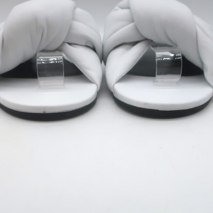 Balenciaga Drapy Knotted Slide Sandals White Leather Size 39