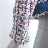 Veronica Beard Esten Denim-Trim Tweed Jacket Multi/Blue Cotton-Blend Size 8