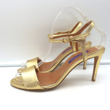 Ralph Lauren Collection Sandals Gold Metallic Leather Size 37.5 Ankle Strap Heel