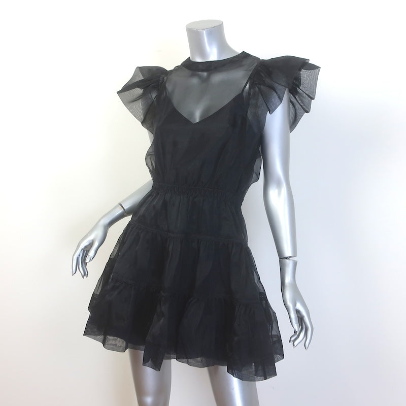 Jonathan Simkhai Monique Ruffled Organza Mini Dress Black Size 2