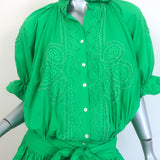 Juliet Dunn Tie-Waist Blouson Mini Dress Green Cotton Poplin Size 1
