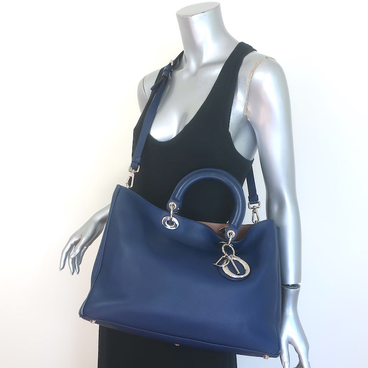 Christian Dior Diorissimo Large Tote Navy Leather Crossbody