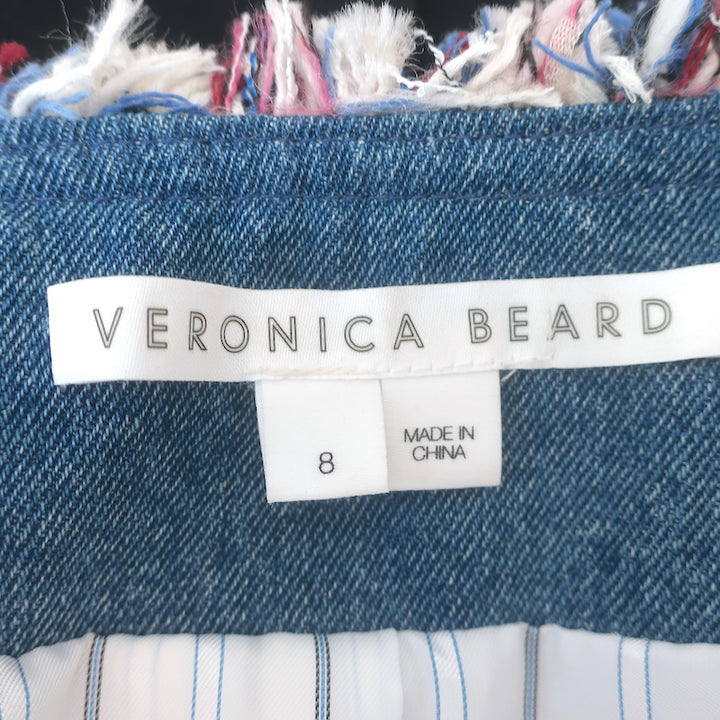 Veronica Beard Esten Denim-Trim Tweed Jacket Multi/Blue Cotton-Blend Size 8