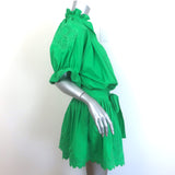 Juliet Dunn Tie-Waist Blouson Mini Dress Green Cotton Poplin Size 1