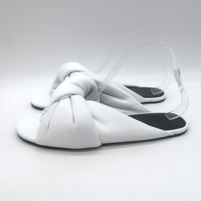 Balenciaga Drapy Knotted Slide Sandals White Leather Size 39