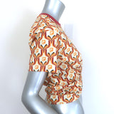 Paco Rabanne Tapestry Gathered U-Ring Cropped T-Shirt Ivory/Red Cotton Size 36