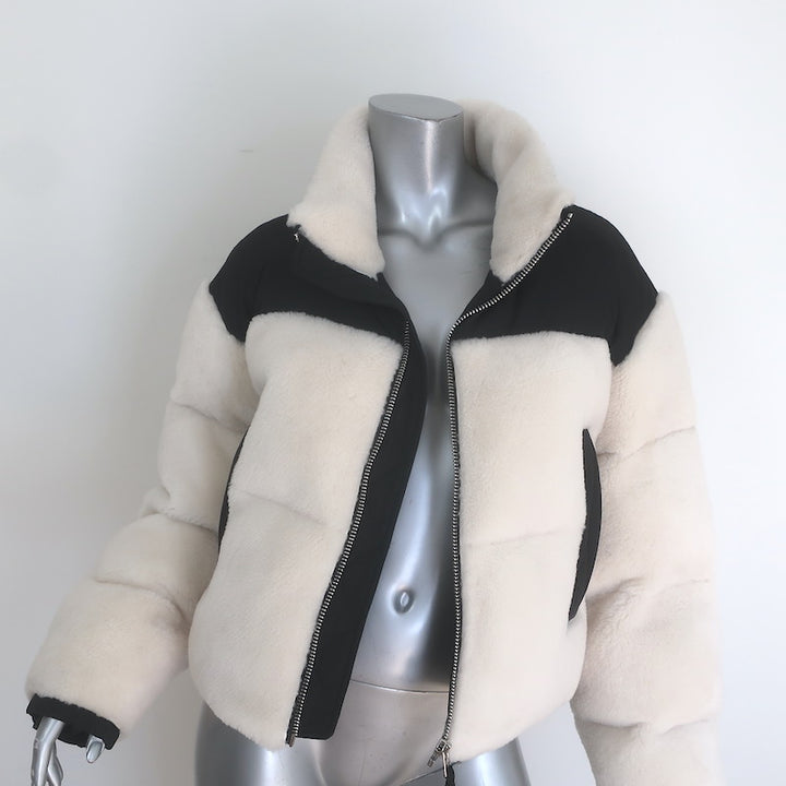 Shoreditch Ski Club Maya Shearling Puffer Jacket Cream/Black Size Small