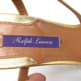 Ralph Lauren Collection Sandals Gold Metallic Leather Size 37.5 Ankle Strap Heel
