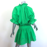 Juliet Dunn Tie-Waist Blouson Mini Dress Green Cotton Poplin Size 1