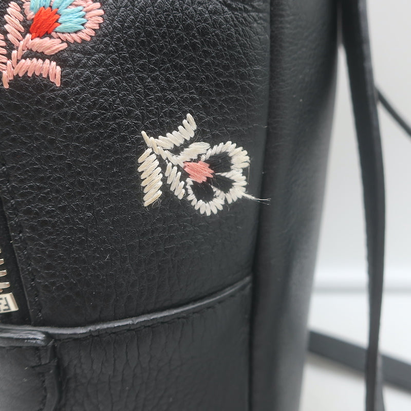 Fendi Zaino By The Way Floral-Embroidered Mini Backpack Black Grained Leather