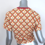 Paco Rabanne Tapestry Gathered U-Ring Cropped T-Shirt Ivory/Red Cotton Size 36