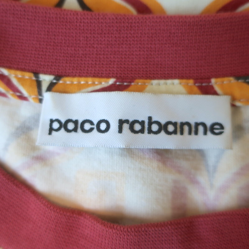 Paco Rabanne Tapestry Gathered U-Ring Cropped T-Shirt Ivory/Red Cotton Size 36