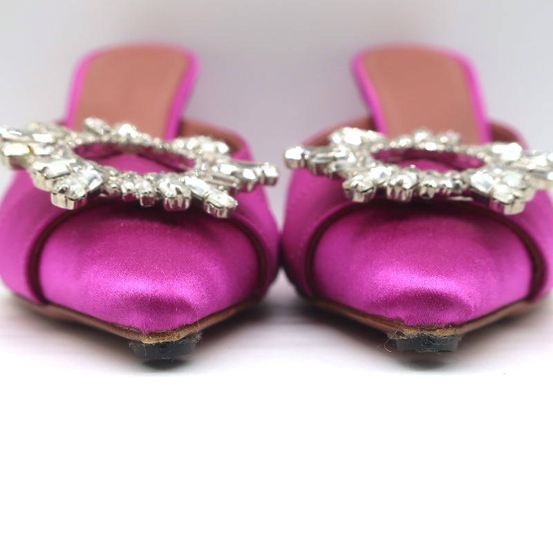 Amina Muaddi Begum Crystal-Embellished Mules Magenta Satin Size 39