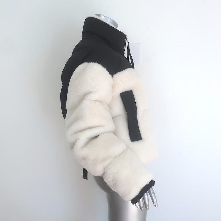 Shoreditch Ski Club Maya Shearling Puffer Jacket Cream/Black Size Small