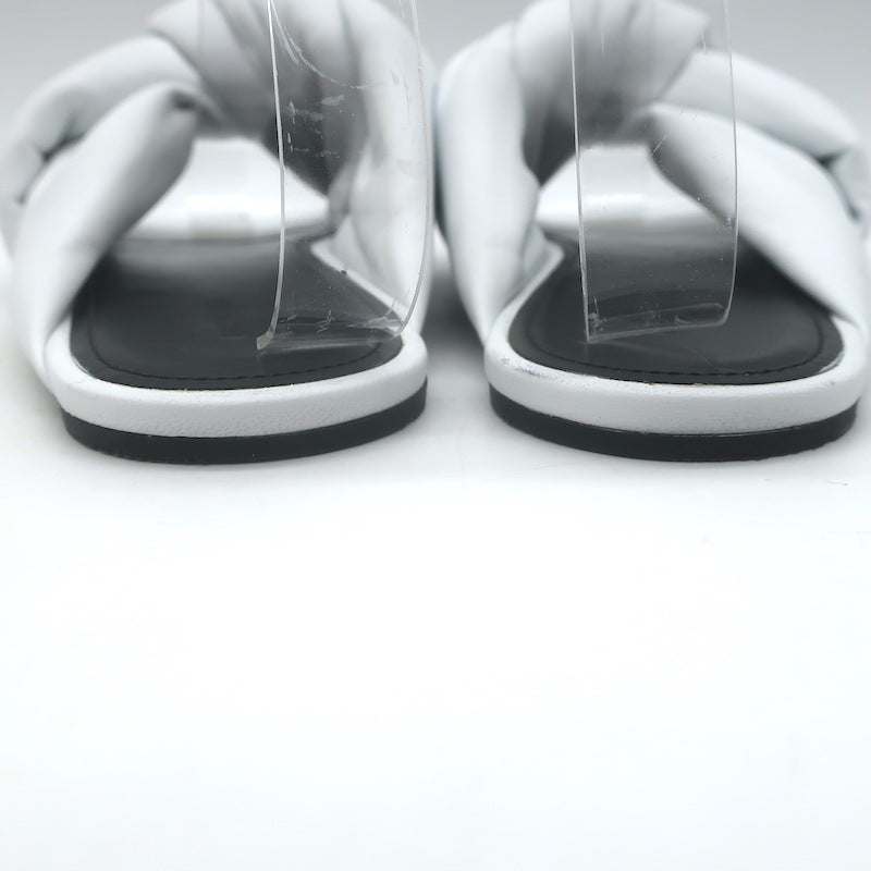 Balenciaga Drapy Knotted Slide Sandals White Leather Size 39