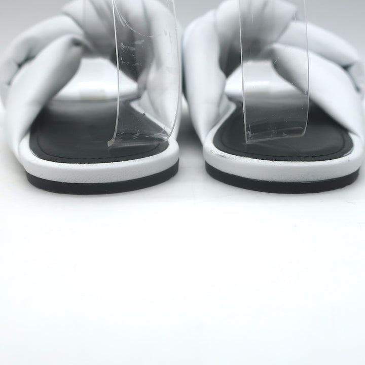 Balenciaga Drapy Knotted Slide Sandals White Leather Size 39