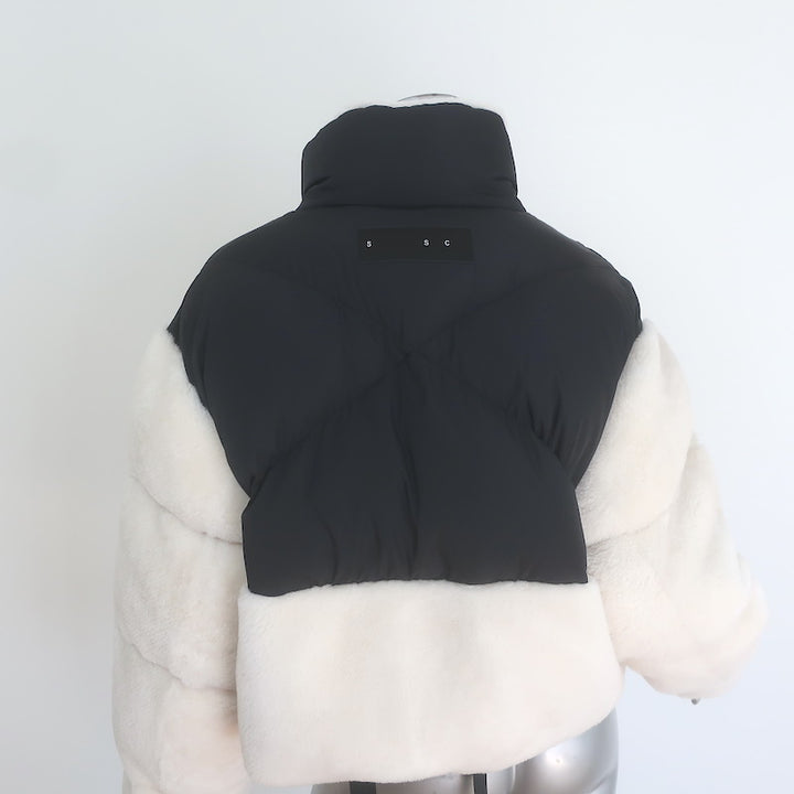 Shoreditch Ski Club Maya Shearling Puffer Jacket Cream/Black Size Small