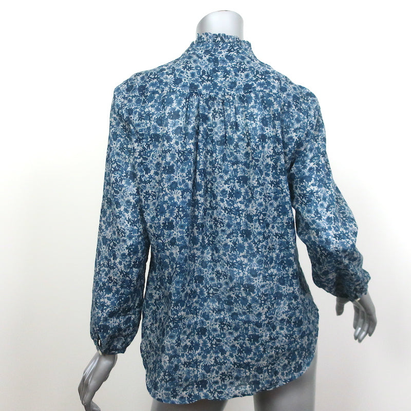 Trovata Birds of Paradis Ruffle Trim Shirt Blue Floral Print Size Small