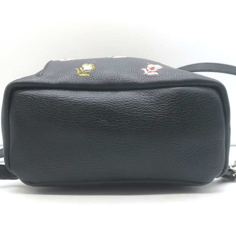 Fendi Zaino By The Way Floral-Embroidered Mini Backpack Black Grained Leather