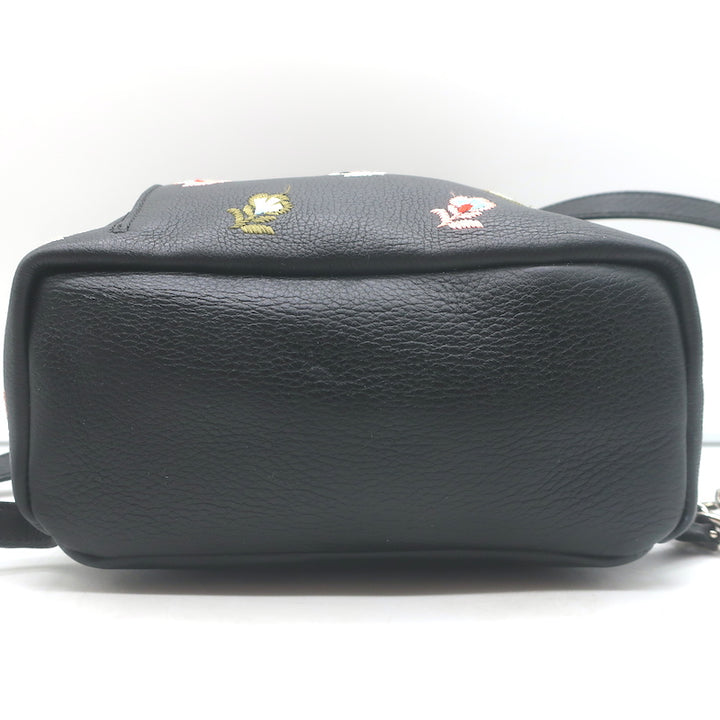 Fendi Zaino By The Way Floral-Embroidered Mini Backpack Black Grained Leather