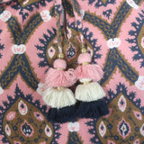 Figue Tassel-Tie Flutter Sleeve Dress Pink Printed Cotton Size Extra Small