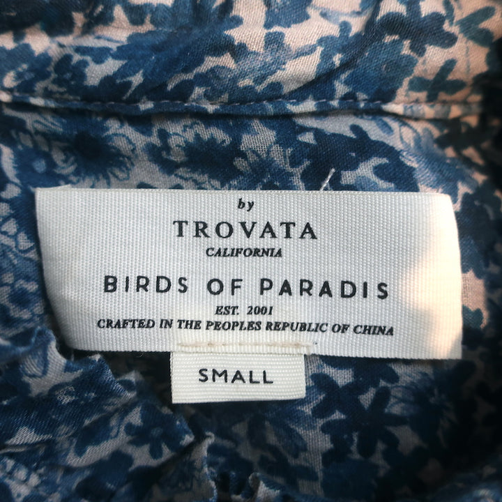 Trovata Birds of Paradis Ruffle Trim Shirt Blue Floral Print Size Small