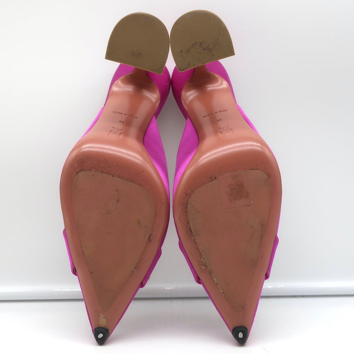 Amina Muaddi Begum Crystal-Embellished Mules Magenta Satin Size 39