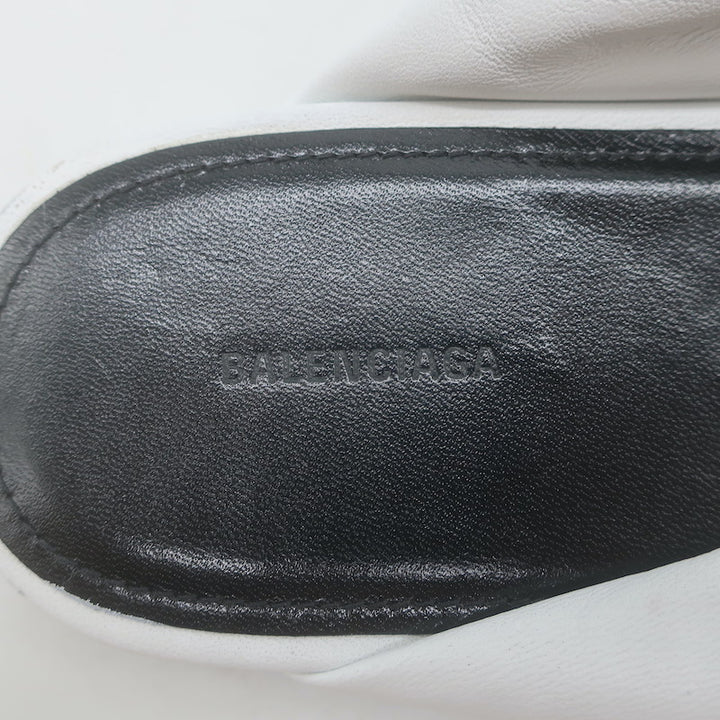 Balenciaga Drapy Knotted Slide Sandals White Leather Size 39