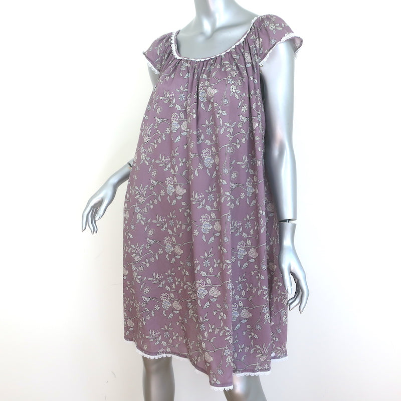 Pour Les Femmes Crochet Lace-Trim Nightgown Purple Floral Print Size Medium